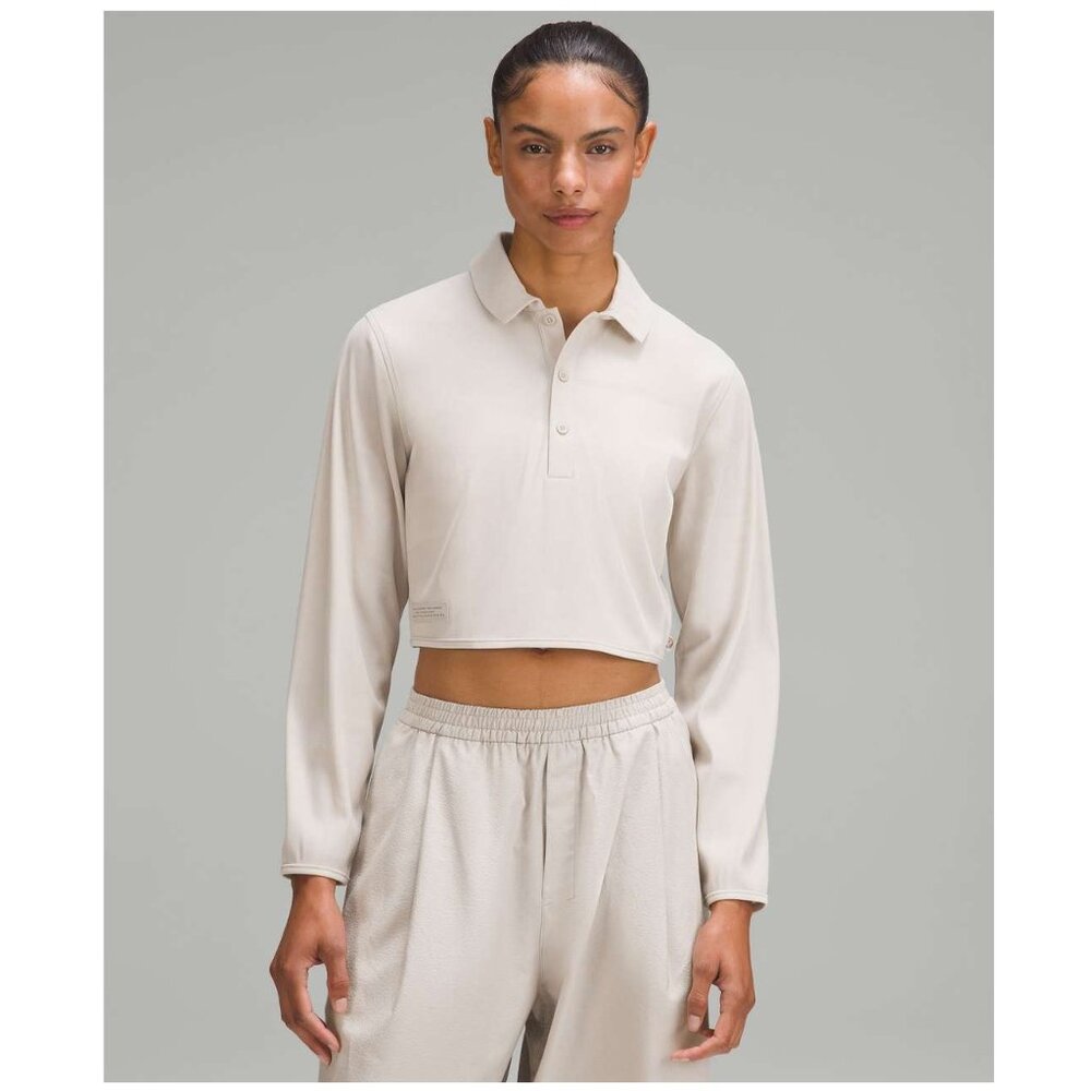 Lululemon lab Cupro Cropped Long-Sleeve Polo Shirt / Size 6 /  Dove Grey